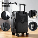 Wanderlite 20" Luggage Suitcase Front Pocket Travel Carry On TSA Black