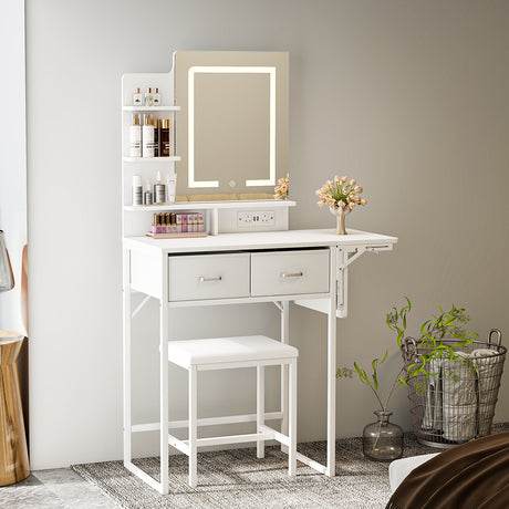 Levede Dressing Table LED Makeup Mirror Stool Set Vanity Desk Fold-up Panel-2050056768968593414