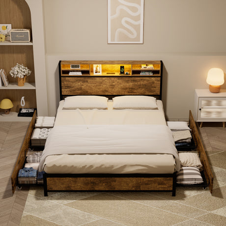 Levede King Bed Frame Industrial Storage LED Charing-2050056748445863942
