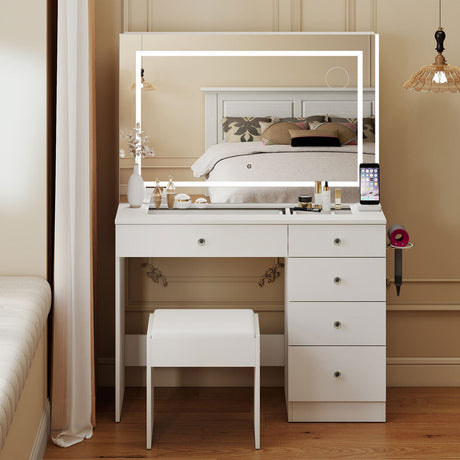 Levede Dressing Table LED Makeup Mirror Stool Set Vanity Desk 5 Storage Drawer-2050056769404801030