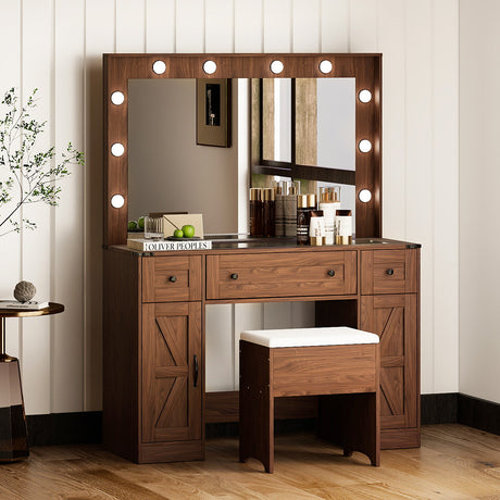 Levede Dressing Table LED Makeup Mirror Stool Set  Vanity Desk Cabinet 3 Drawers-2050056769220251654