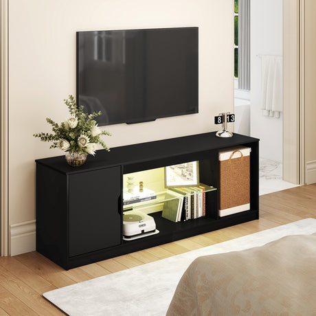 Levede TV Stand Storage with LED 140cm Black-2050056754112368646
