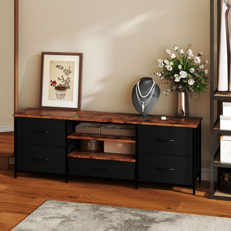 Levede TV Stand Cabinet Entertainment Unit Stand 140cm 5 Drawers Storage Shelves-2050056768209424390