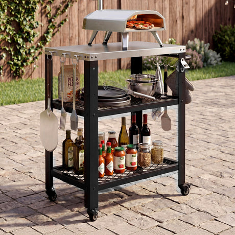 Levede Outdoor Kitchen Cart Mobile BBQ Grill Trolley Stainless Steel Prep Table-2050059021725077510