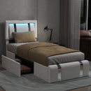 Levede Single Bed Frame Leather Headboard RGB 2 Drawers-2050056740216639494