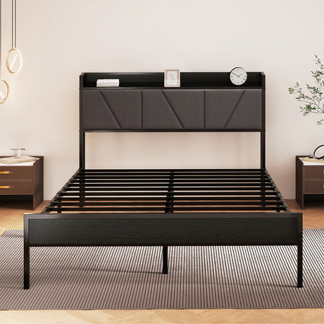 Levede Queen Bed Frame Steel Base with Headboard Grey-2006732773129326598