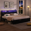 Levede King Bed Frame Leather Headboard RGB 2 Drawers-2050056739612659718