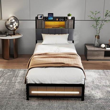 Levede Single Bed Frame with Storage Headboard RGB LED-2050056749460885510