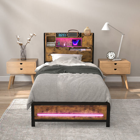Levede Single Bed Frame Storage Headboard Industrial-2050056749062426631