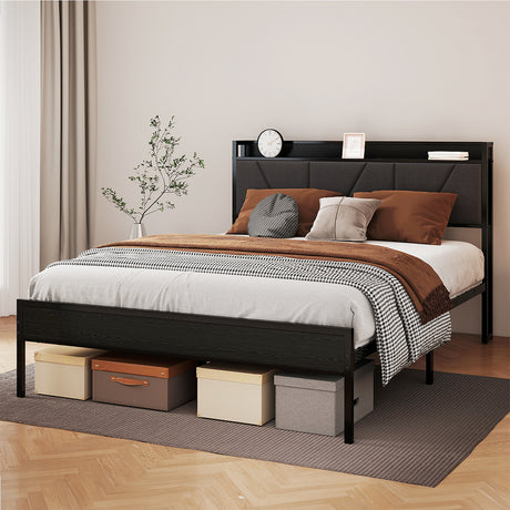 Levede Queen Bed Frame Steel Base with Headboard Grey-2006732773129326599