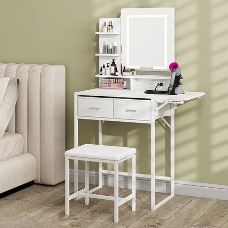 Levede Dressing Table LED Makeup Mirror Stool Set Vanity Desk Fold-up Panel-2050056768968593416