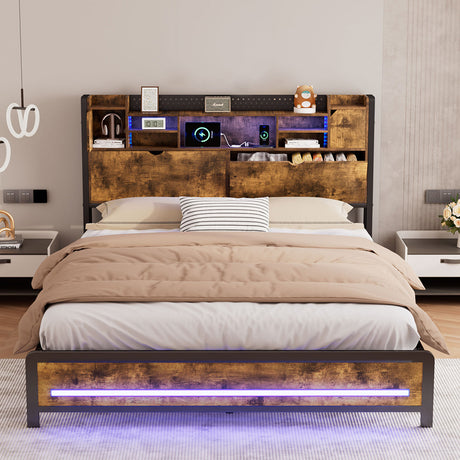 Levede King Bed Frame Storage Headboard Industrial-2050056748856905735