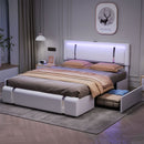 Levede King Bed Frame Leather Headboard RGB 2 Drawers-2050056740011118599