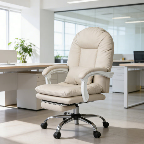 Levede Executive Office Chair Footrest PU Leather Tilt Gaming Work Seat Beige-2050056782683967495