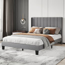 Levede Metal Wooden Bed Frame Queen Panel Plush Upholstered Soft Headboard Grey-2050056770835058695