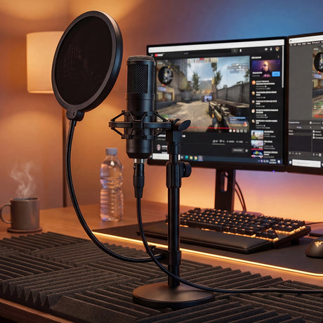 Levede Desktop Microphone Stand Adjustable Pop Filter Shock Mount Base Kit Black-2050056791613640711