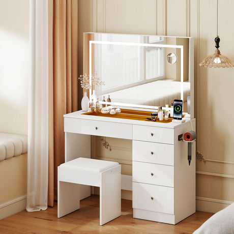 Levede Dressing Table LED Makeup Mirror Stool Set Vanity Desk 5 Storage Drawer-2050056769404801032