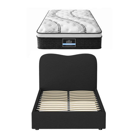 Giselle 32cm Euro Top King Single Mattress 5-Zone and Artiss Boucle Bed Frame Set