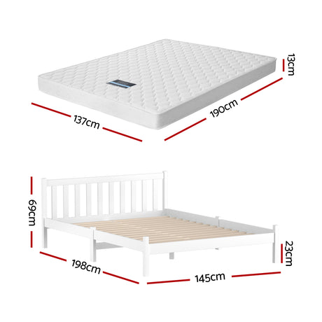 Giselle Double Mattress with Artiss Wooden Bed Frame Natural Pine Timber Base