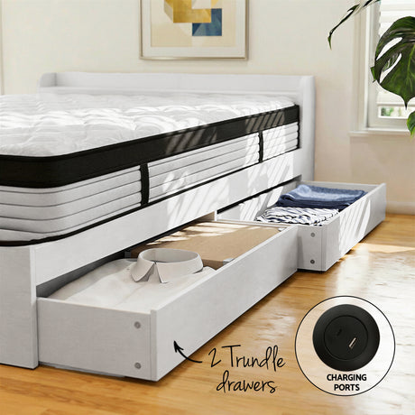 Giselle Single Mattress 5-zone Pocket Spring Mattresses with Artiss Wooden Storage Bed Frame Set