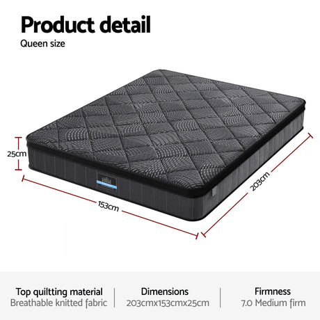 Giselle Bedding Queen Mattress 25cm Pocket Spring Latex Euro Top Medium Firm Bed
