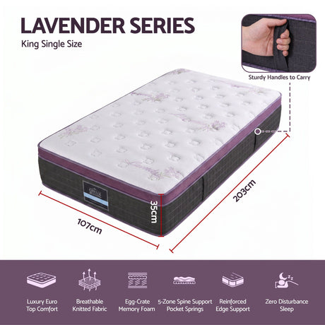 Giselle King Single Euro Top Mattress Firm Pocket Spring Edge Support