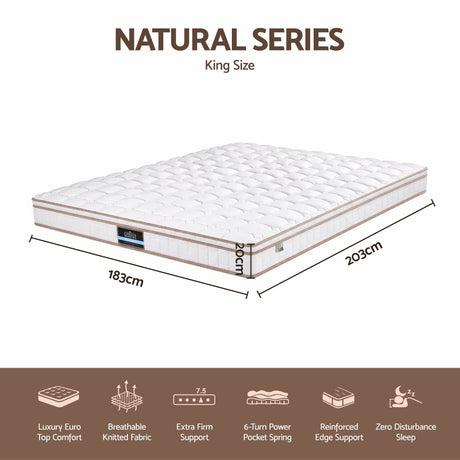 Giselle 20cm Firm King Mattress Pocket Spring for Bedroom or Guest Room