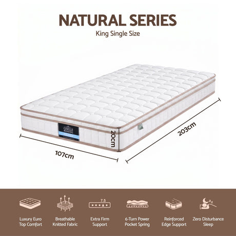 Giselle 20cm Firm King Single Mattress Pocket Spring for Bedroom or Guest Room