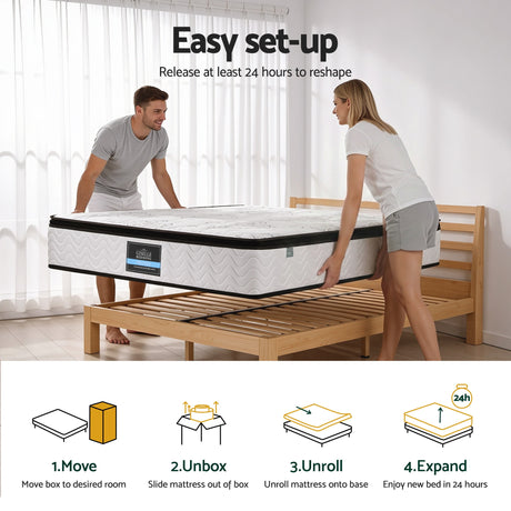 Giselle Bedding Queen Mattress 30cm Pocket Spring Euro Top Medium Firm Foam