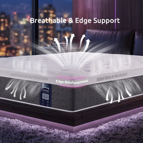 Levitex King Mattress Lumbar Support, 5-Zone Pocket Springs & 2-Row Hardened Edges for Deep Sleep, Cooling Gel Memory & Egg-Crate Foam