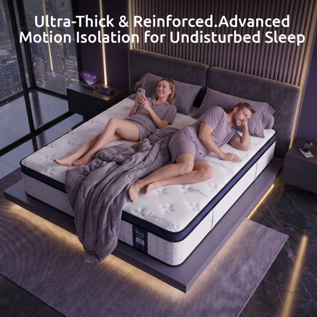 Levitex 35CM Double Mattresses Gel Memory Foam and 7-Zone Ergonomic Pocket Spring, Anti-Roll Dual-Row Edge, Undisturbed Deep Sleep For Restless Couples, Triple Cooling System