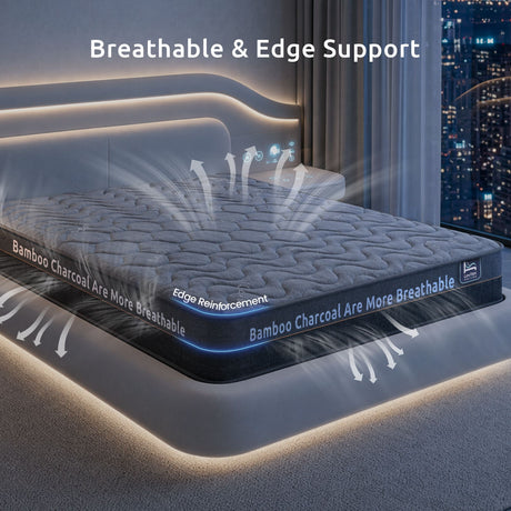 Levitex 25 cm Hybrid Pocket Spring Mattress Firm with 4cm Egg Crate Foam for Deep Sleep Bamboo Charcoal Fabric Double