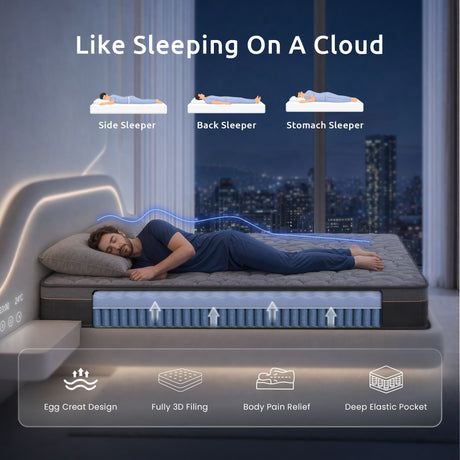 Levitex 25 cm Hybrid Pocket Spring Mattress Firm with 4cm Egg Crate Foam for Deep Sleep Bamboo Charcoal Fabric King