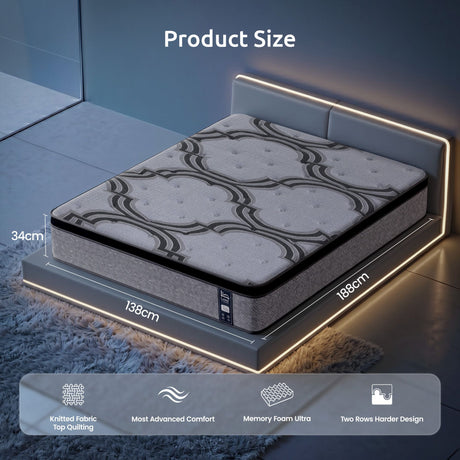 Levitex 5-Zone Pocket Spring Mattress with Latex & Memory Foam 7.5 Firm Hybrid Mattress for Extra Lumbar & Shoulder Support 34 cm Thickness Double