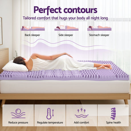Giselle 8cm Memory Foam Mattress Topper Lavender Infused Bamboo Cover 7-Zone Queen