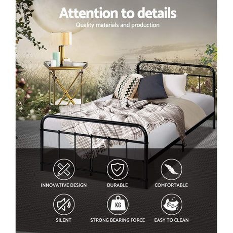 Artiss Bed Frame Metal Bed Frame LEO - King Single(Black)