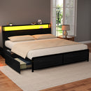 Artiss Metal Bed Frame King Size Storage Headboard Charge Station LED 4 Drawers