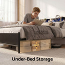 Artiss Bed Frame Single Size with Storage Shelf Headboard Charging Station GRID