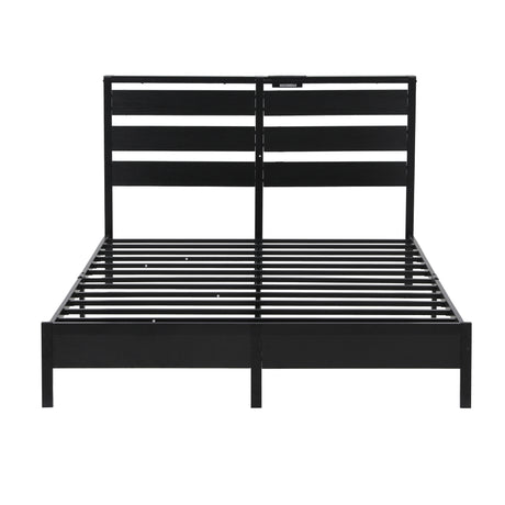 Artiss Bed Frame Double Size LED Metal Bed Base with Charging Station