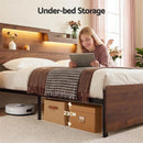 Artiss King Bed Frame Metal with Charging Station LED Light Storage Shelf