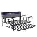 Artiss Bed Frame Double LED Metal Trundle Daybed with Charging Station TURN