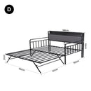 Artiss Bed Frame Double LED Metal Trundle Daybed with Charging Station TURN