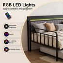 Artiss Bed Frame Double LED Metal Trundle Daybed with Charging Station TURN