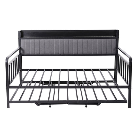 Artiss Bed Frame King Single LED Metal Trundle Daybed with Charging Station TURN