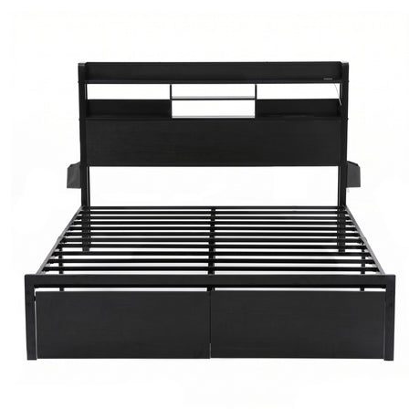 Artiss Bed Frame King with Charging Station Storage Organizer Drawers LED ZAC
