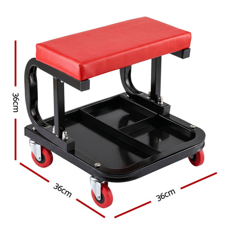 Giantz Creeper Seat Rolling Mechanic Stool with Tool Tray Heavy Duty 36x36cm
