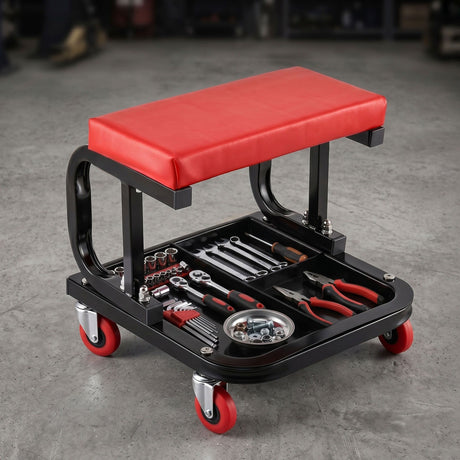 Giantz Creeper Seat Rolling Mechanic Stool with Tool Tray Heavy Duty 36x36cm