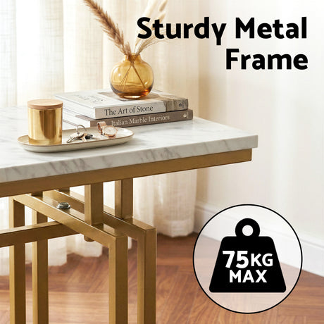 Artiss Console Table Hallway Entryway Table Marble Effect 110CM White & Gold
