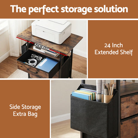 Artiss 2 Fabric Drawer File Cabinet Printer Stand Rolling File Cabinet with Side Bag