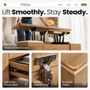 Fittro 3-in-1 Lift Top Coffee Table with 4 Chairs, Dining Table Work Desk Built-in Storage, Hydraulic Swivel, Lockable Castors, Space-Saving for Living Rooms & Flats, Apartments